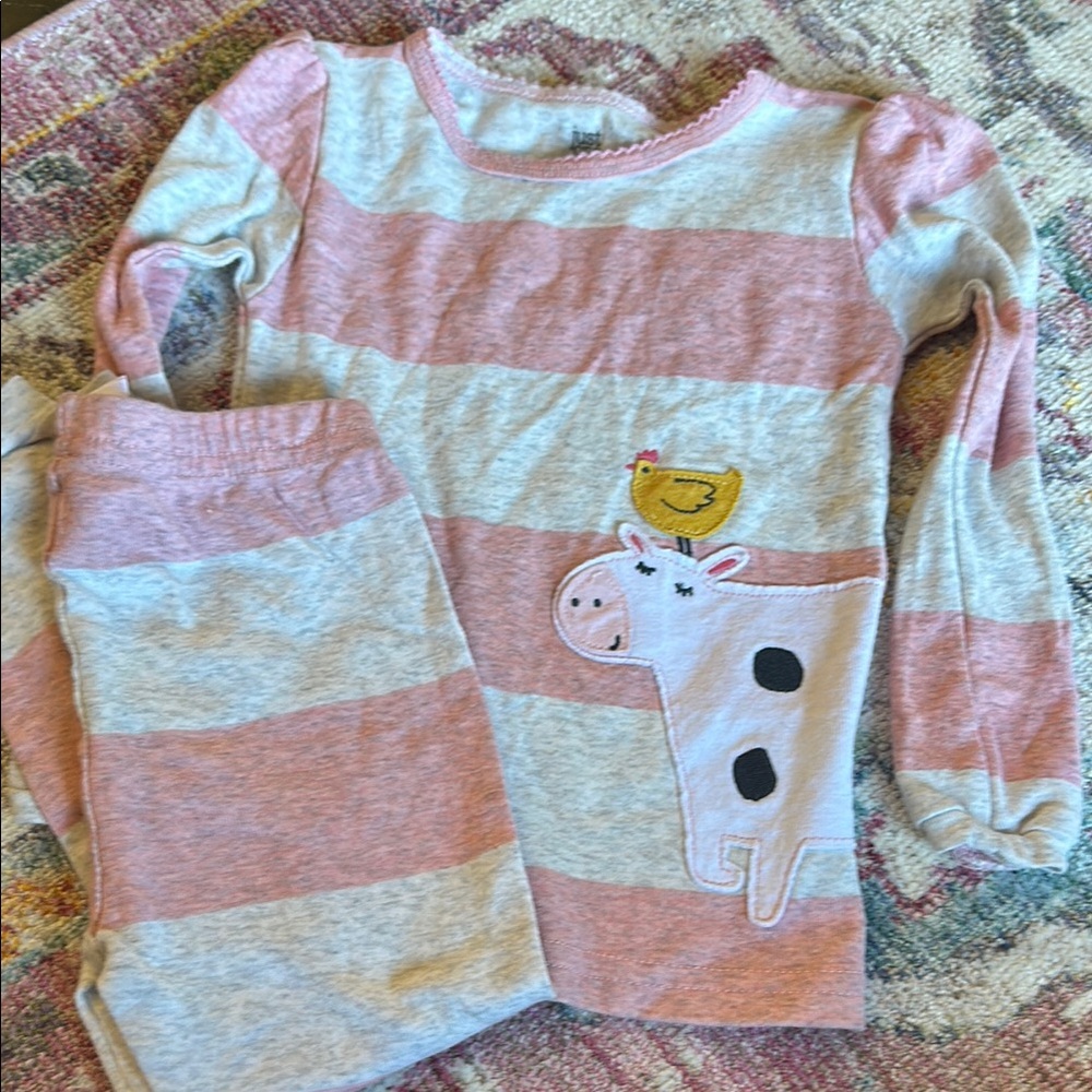 Kids Pink and White Pajamas with Animal Design
